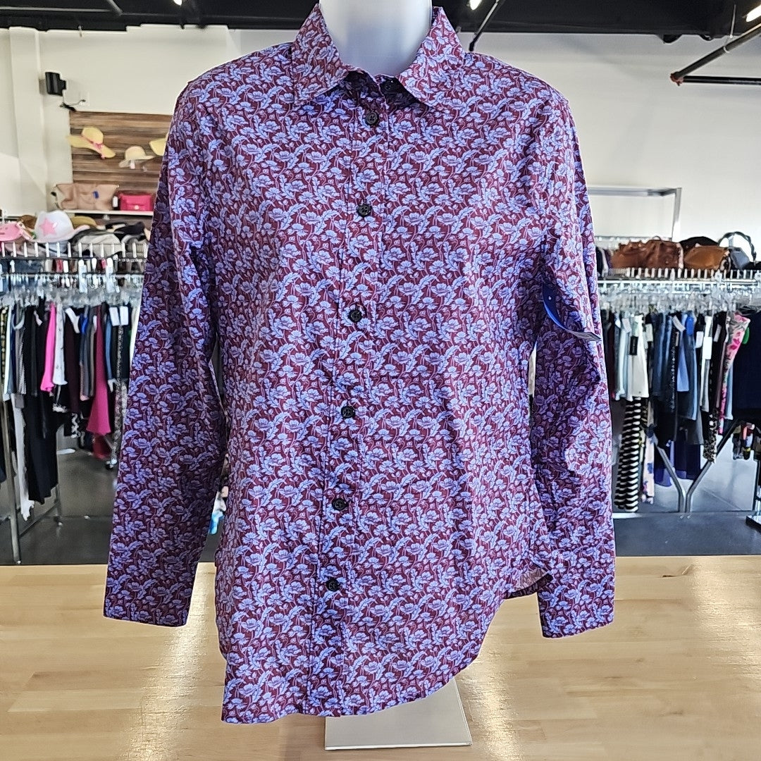 J Crew Size 0 Red & Purple Button Down Shirt