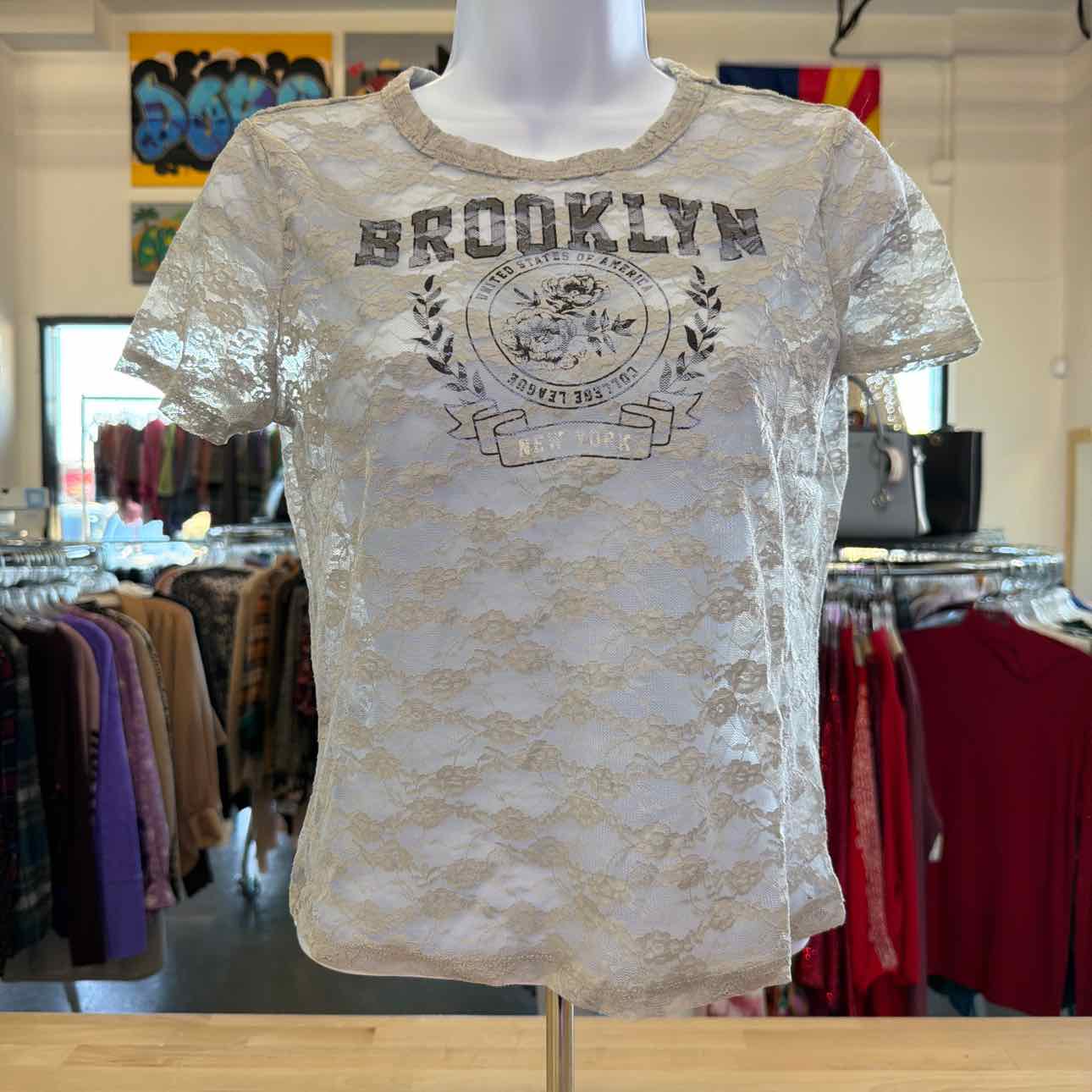 Ultra Flirt Juniors' Graphic Lace Tee - Vapor Blue