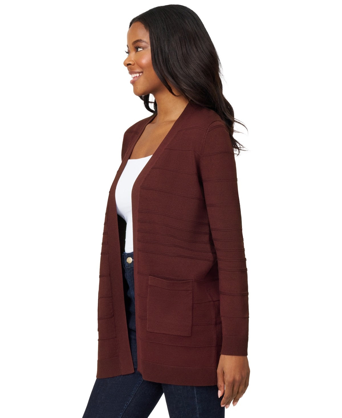 Melissa Paige Women's Ribbed Open-Front Long Cardigan