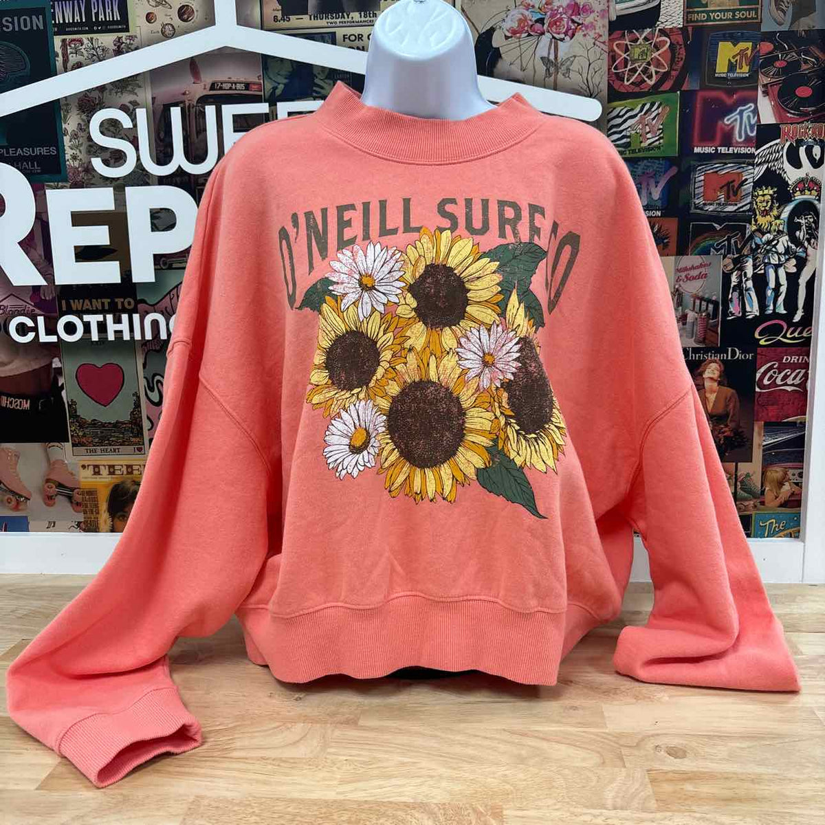 O'Neill Juniors' Moment Cropped Graphic-Print Sweatshirt - Burnt Coral