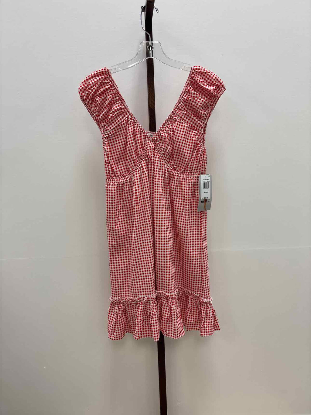Celebrity pink Size L Printed Babydoll Mini Dress - Red Gingham