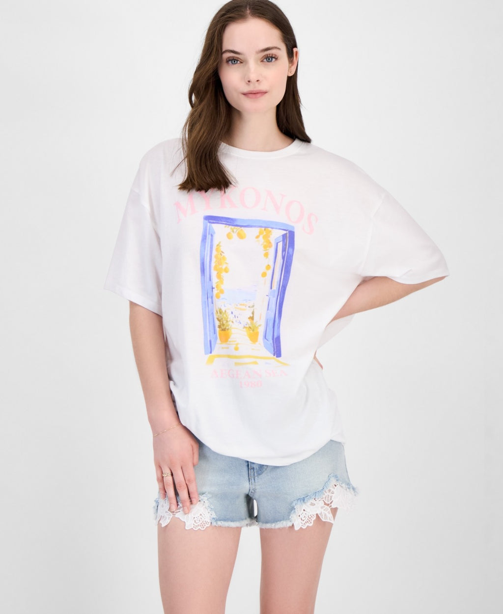 Grayson Threads, the Label Juniors' Mykonos Relaxed Graphic T-Shirt - White
