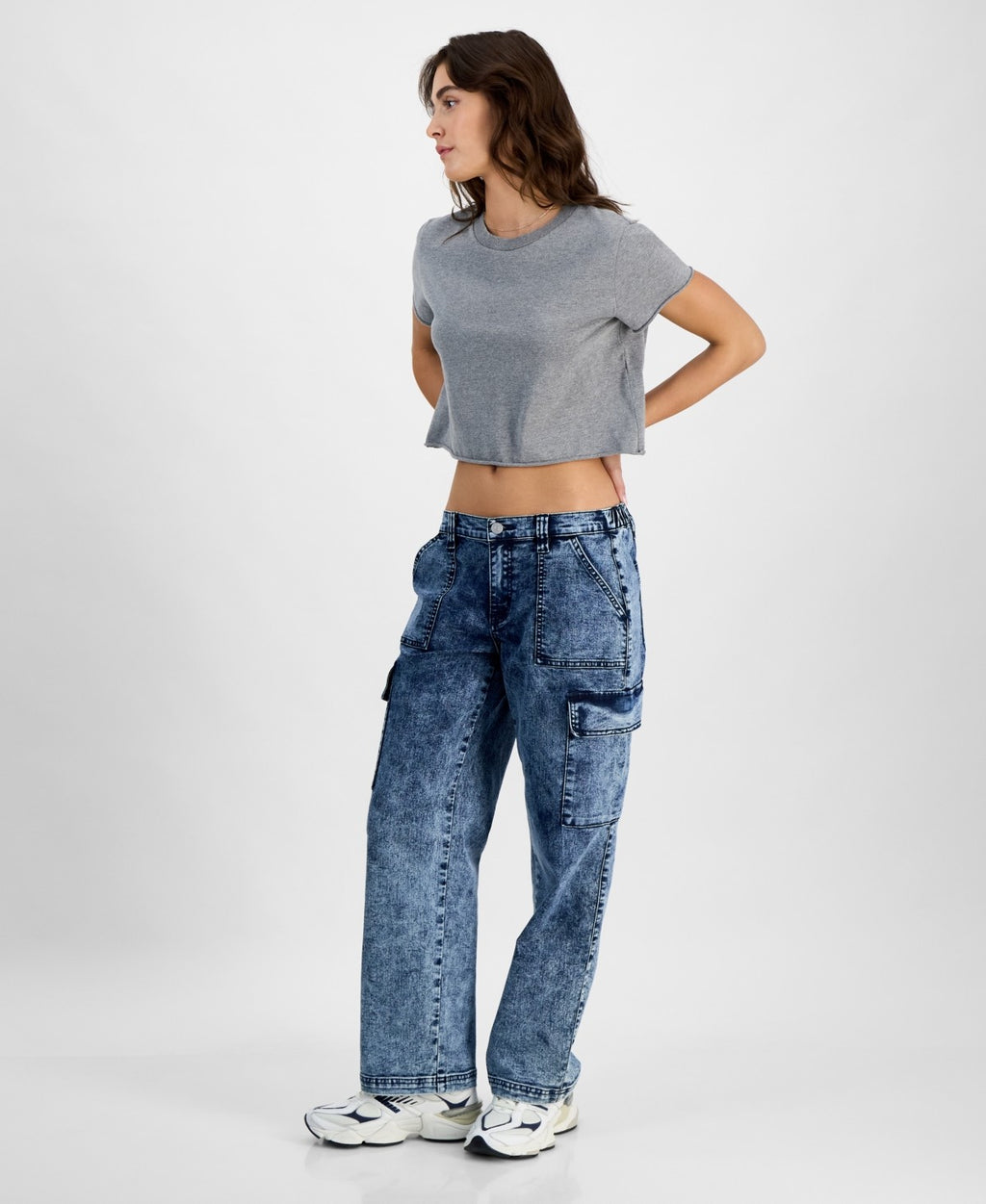 Madden Girl Size XL Wide-Leg Cargo Skater Jeans - Dark Wash