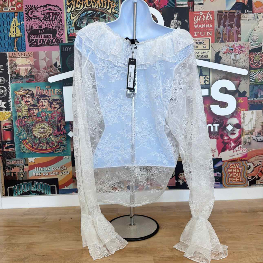Steve Madden Size XL Hampton Sheer Ruffle Lace Blouse