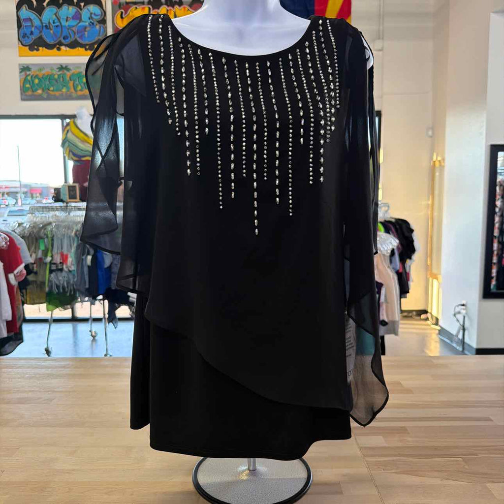 Msk Women's Beaded Overlay Split-Sleeve Top - Black