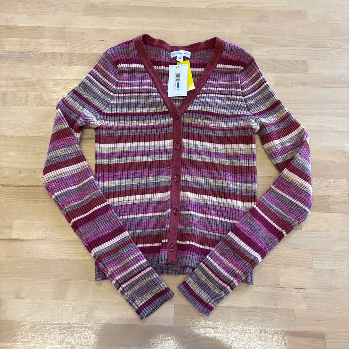 Calvin Klein Size XL Spacedye Stripe V-Neck Cardigan - Raven Combo