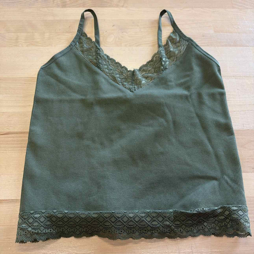 Self Esteem Womens Lace Trimmed Cami Tank Top Green Juniors L/XL