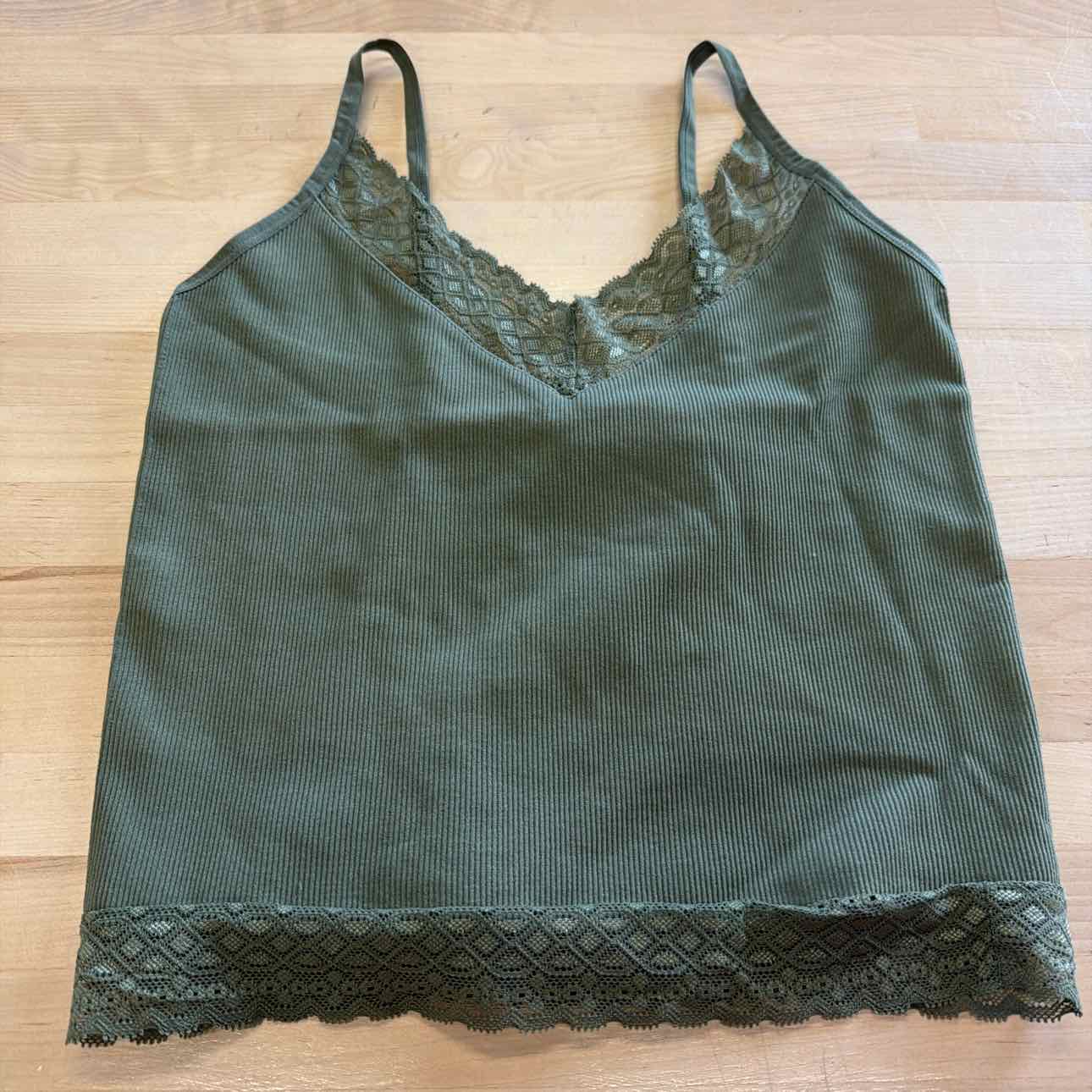 Self Esteem Womens Lace Trimmed Cami Tank Top Green Juniors L/XL