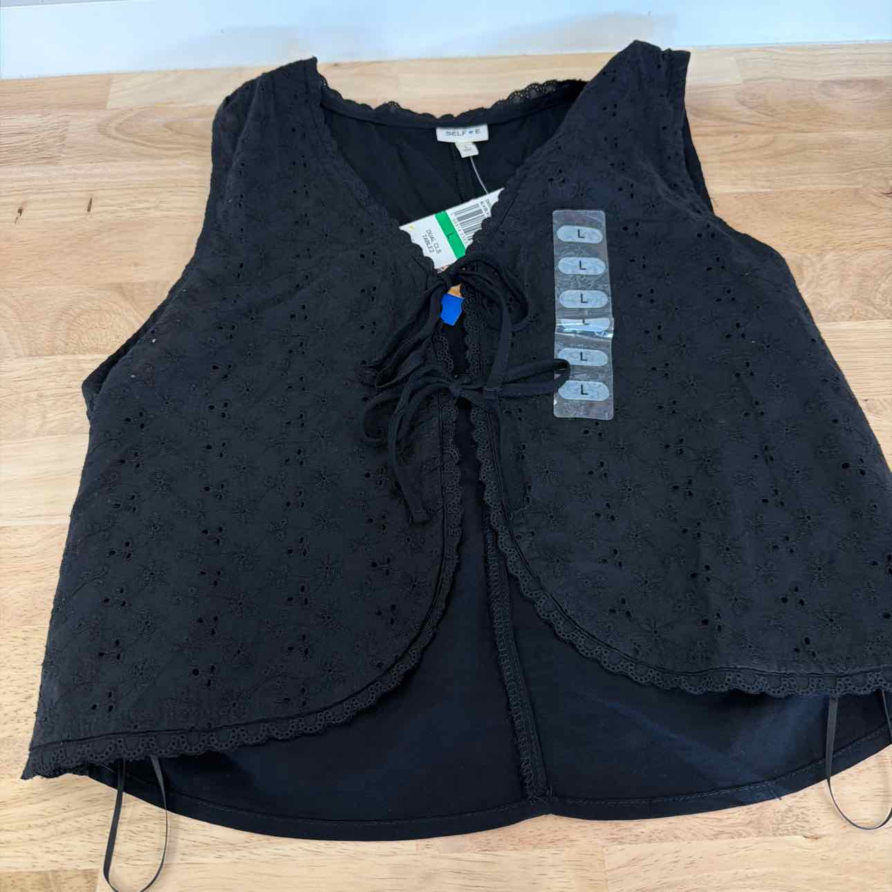 Self Esteem Juniors' Eyelet V-Neck Tie-Front Vest - Black