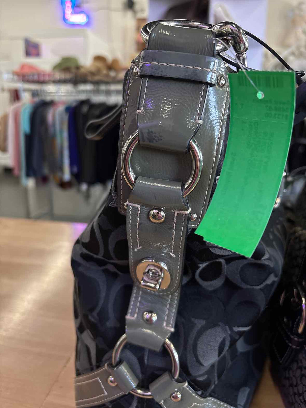 Coach Black/Gray Preloved Handbag