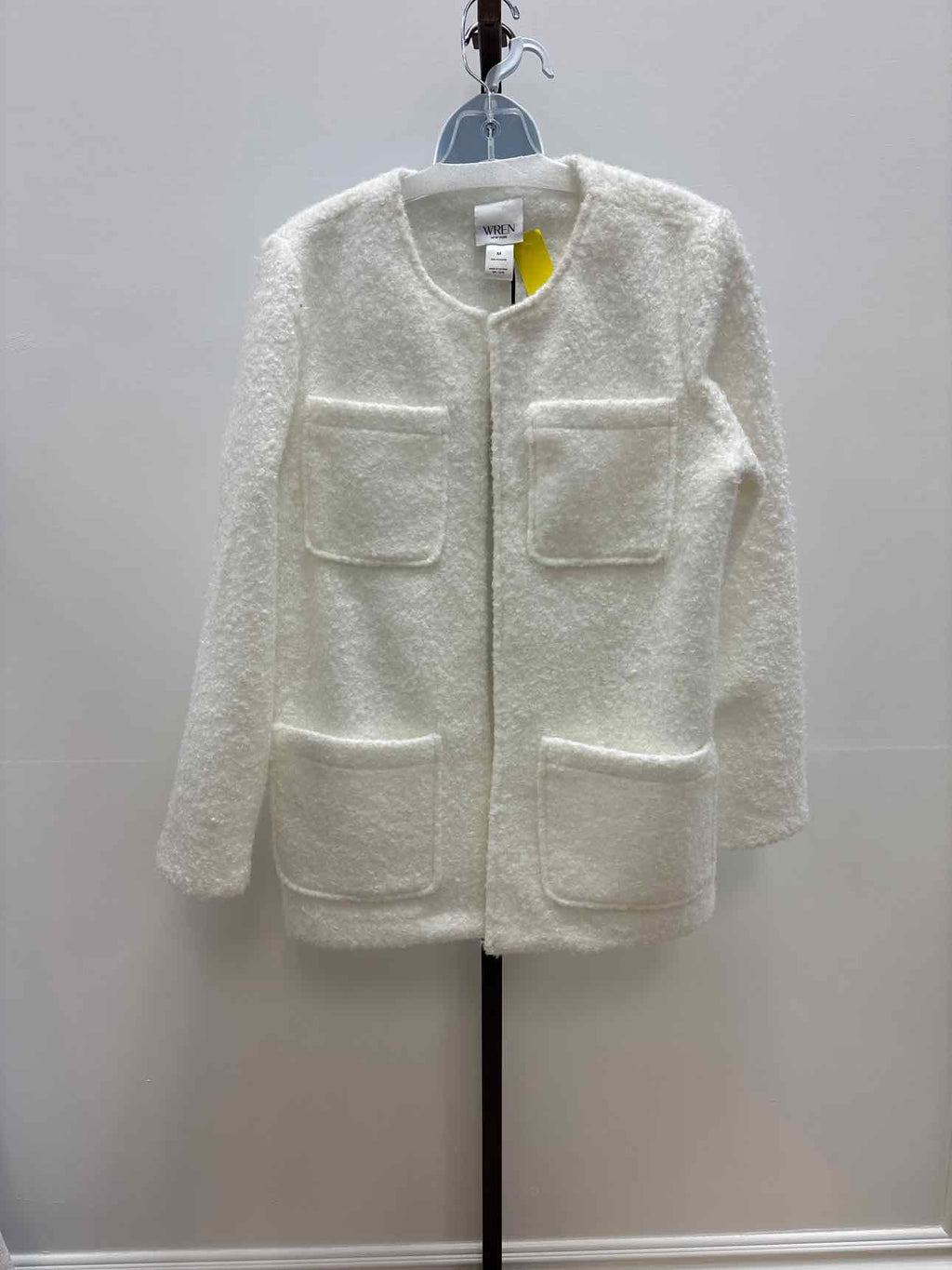 Wren New York Size M White Open Front Boucle New Coat