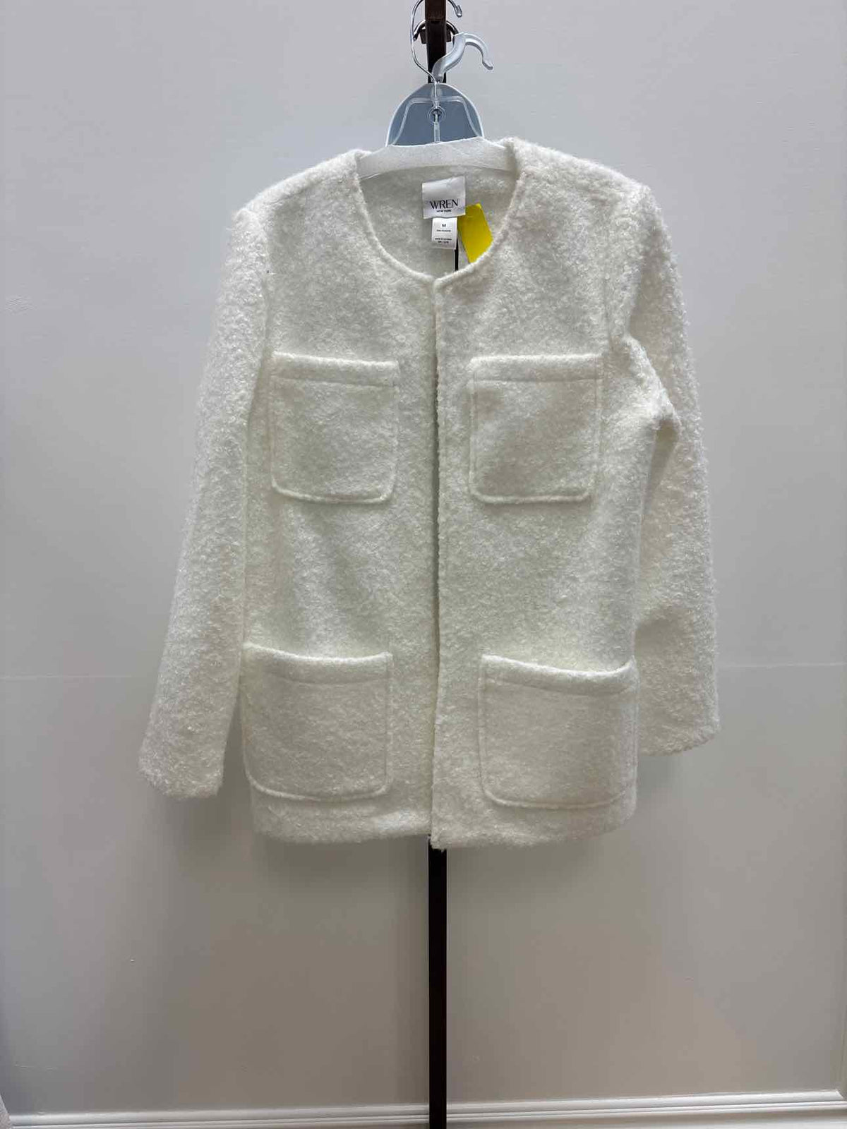 Wren New York Size M White Open Front Boucle New Coat