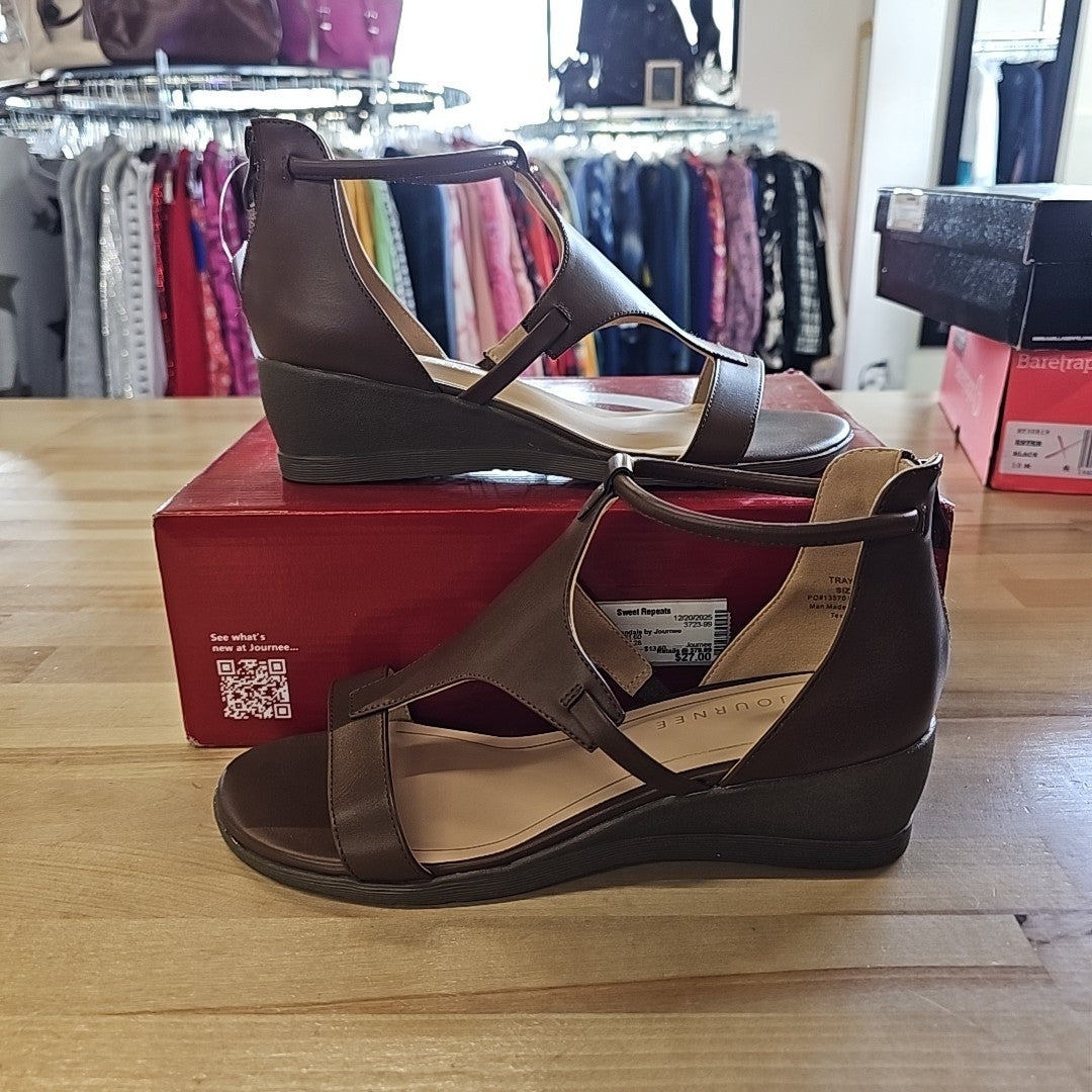 Journee Shoe Size 9 Brown Trayle Wedge Sandals NWT