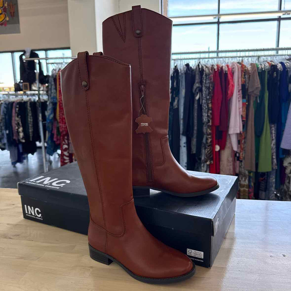 INC Size 7  Rust Leather Boots Inc Womens Brown Goring Fawne