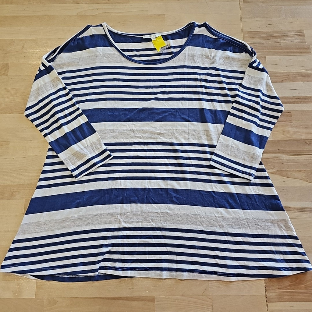 Ava James Size L Blue White Blouse