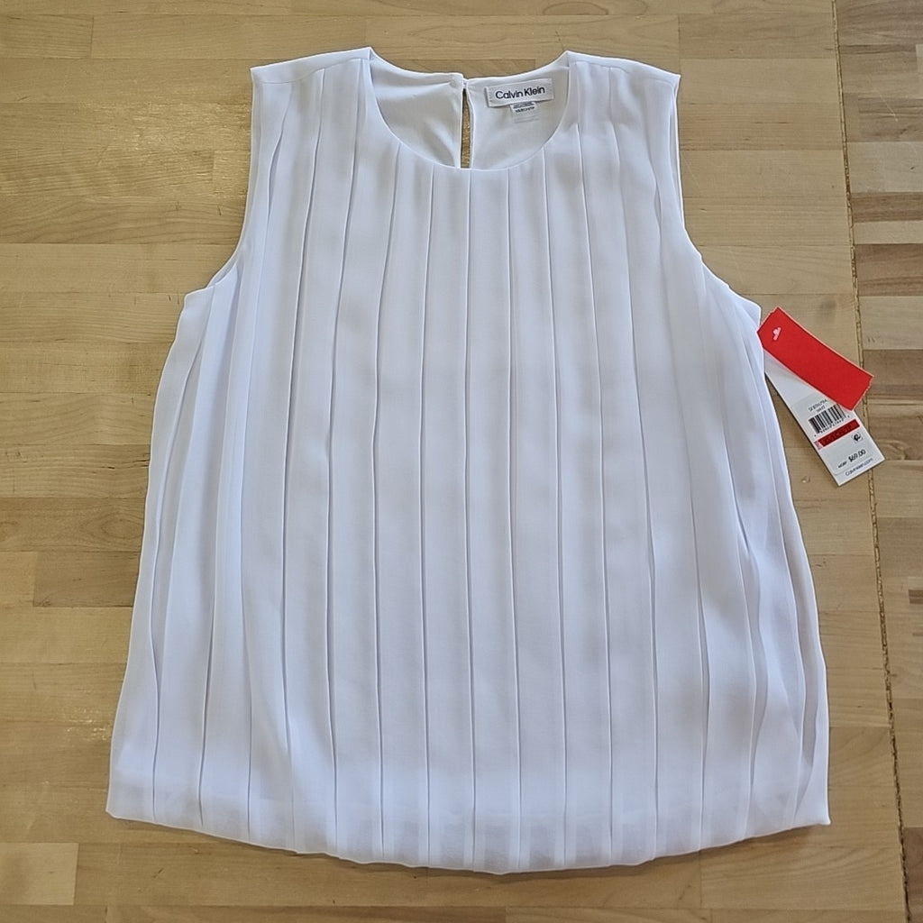 Calvin Klein Sleeveless Pleated Blouse - White
