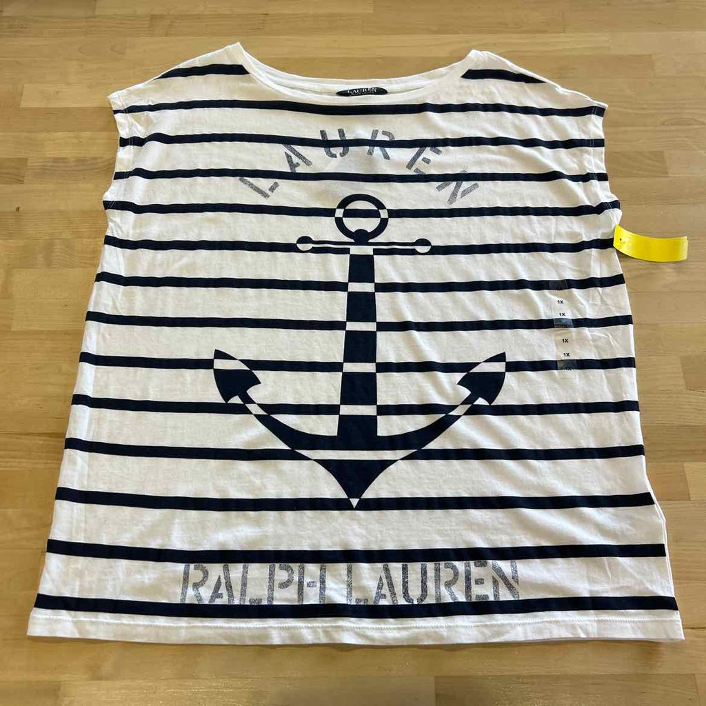 Ralph Lauren Size 1X White/Blue T-shirt