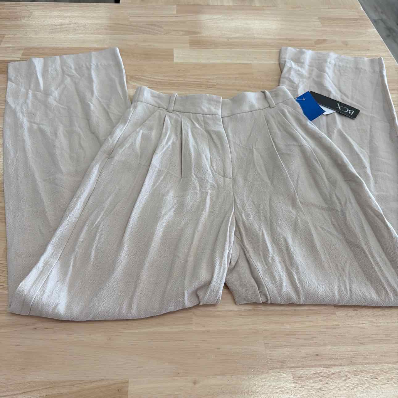 BCX Size 0 Pleat-Front Mid-Rise Wide-Leg Pants - Sand