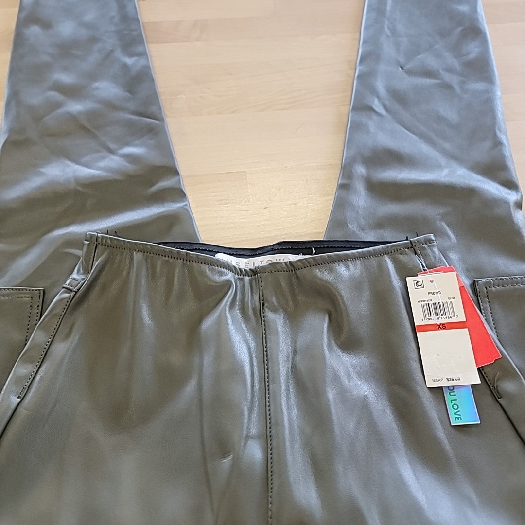 TINSELTOWN Size XS Green  Faux Leather High Rise Pull-on Skinny Cargo Jeans NWT