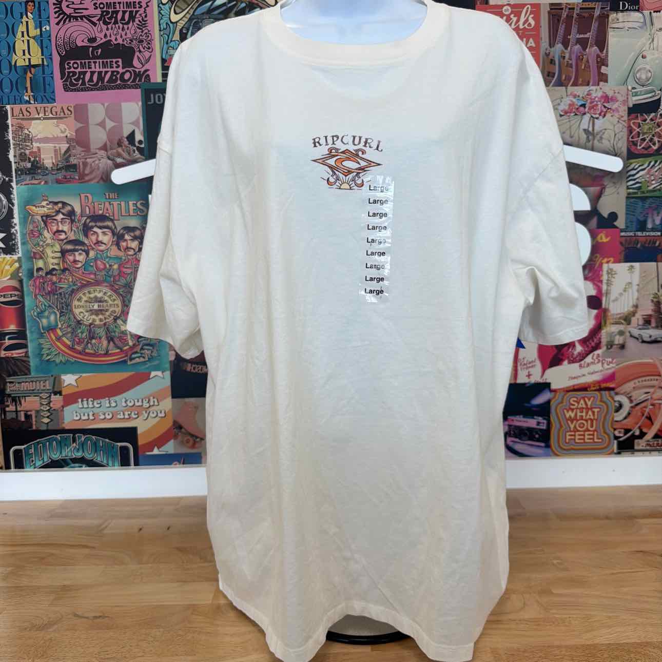 Rip Curl Size L Cotton Butterfly Crewneck T-Shirt - Bone