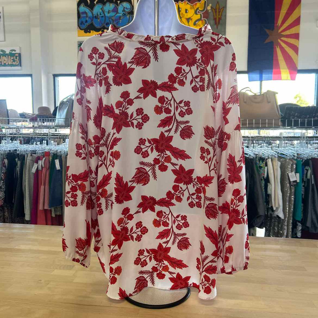 Loft Size L White Red Preloved Blouse LS