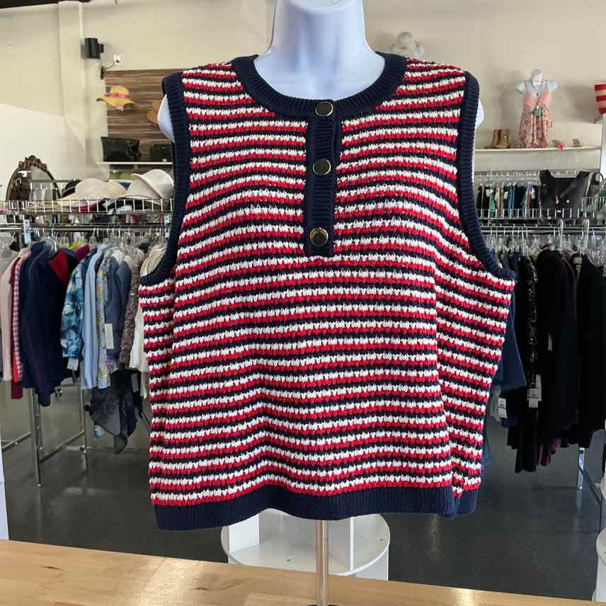 Express Size L Navy/Red Knit New Vest