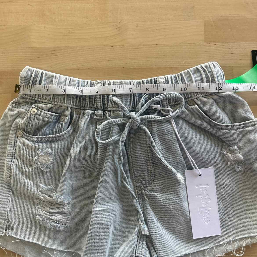 Indigo Rein Juniors' Distressed Drawstring Denim Shorts - Light Wash - 1