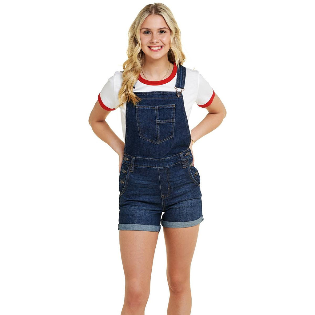 Celebrity Pink Juniors' Roll-Cuff Denim Short Overalls - Soccer