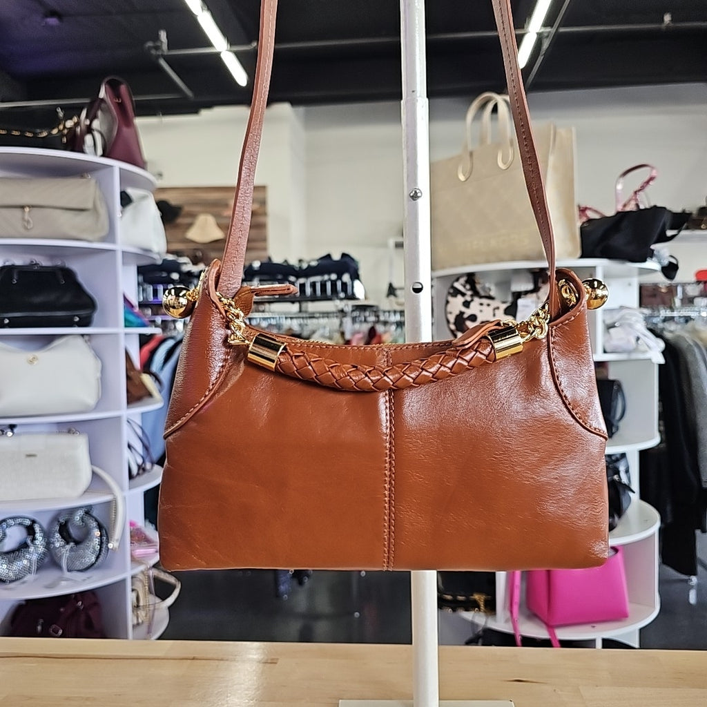 Arezzo Mini Leather Woven Handle Crossbody - Cognac  New