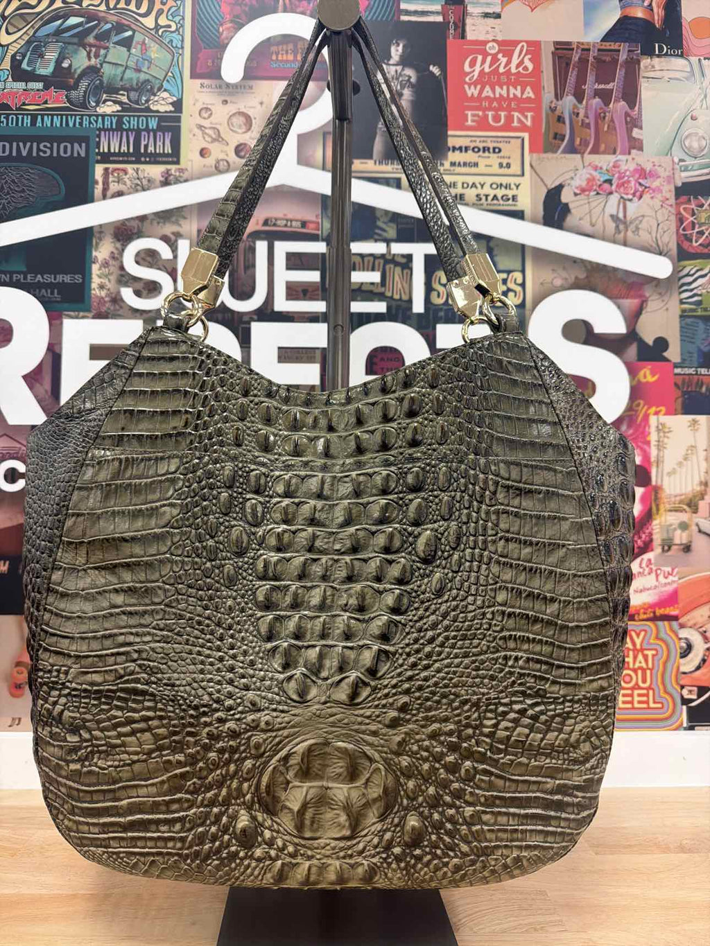 Brahmin Green Leather Preloved Handbag