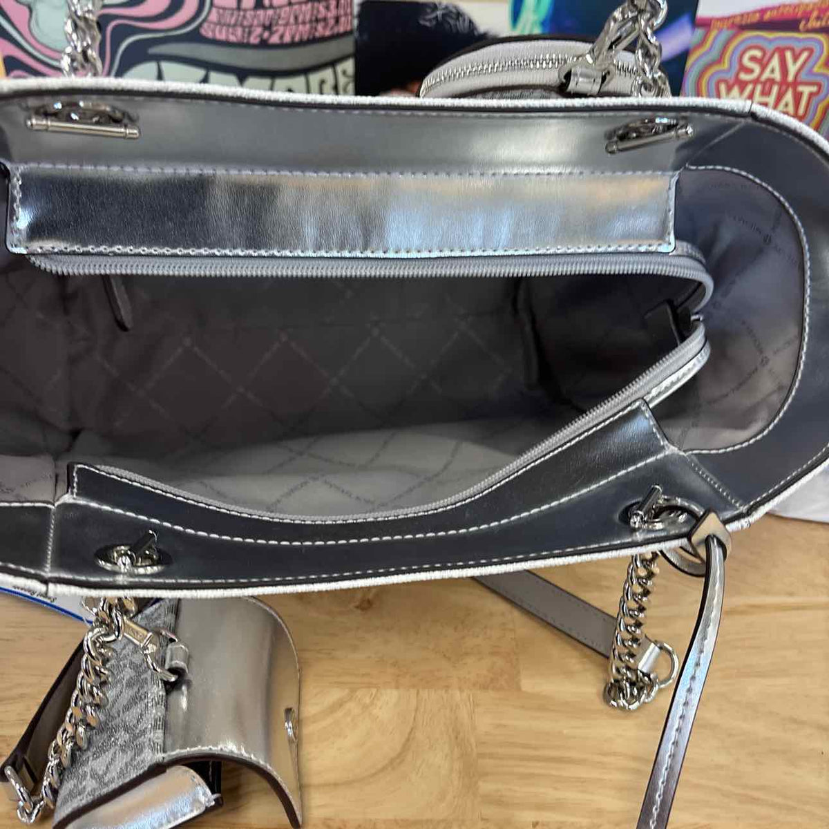 Michael Kors White/Silver Totes
