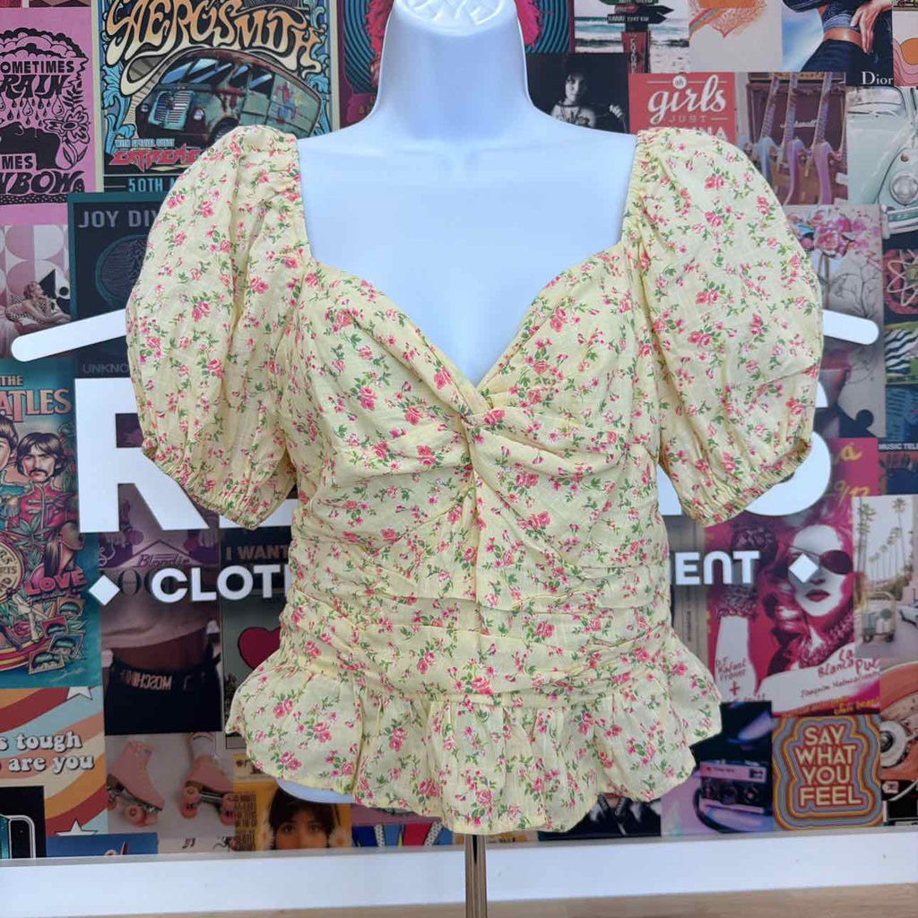 kingston grey Size L Printed Sweetheart-Neck Puff-Sleeve Top