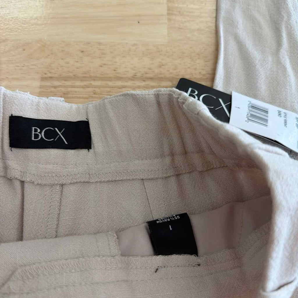 BCX Size 1 Pleat-Front Mid-Rise Wide-Leg Pants - Sand