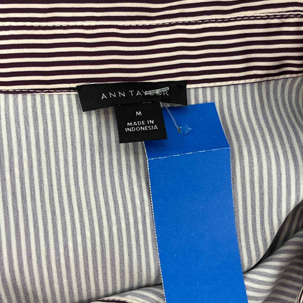 Ann Taylor Size M White Purple Preloved Button Down LS