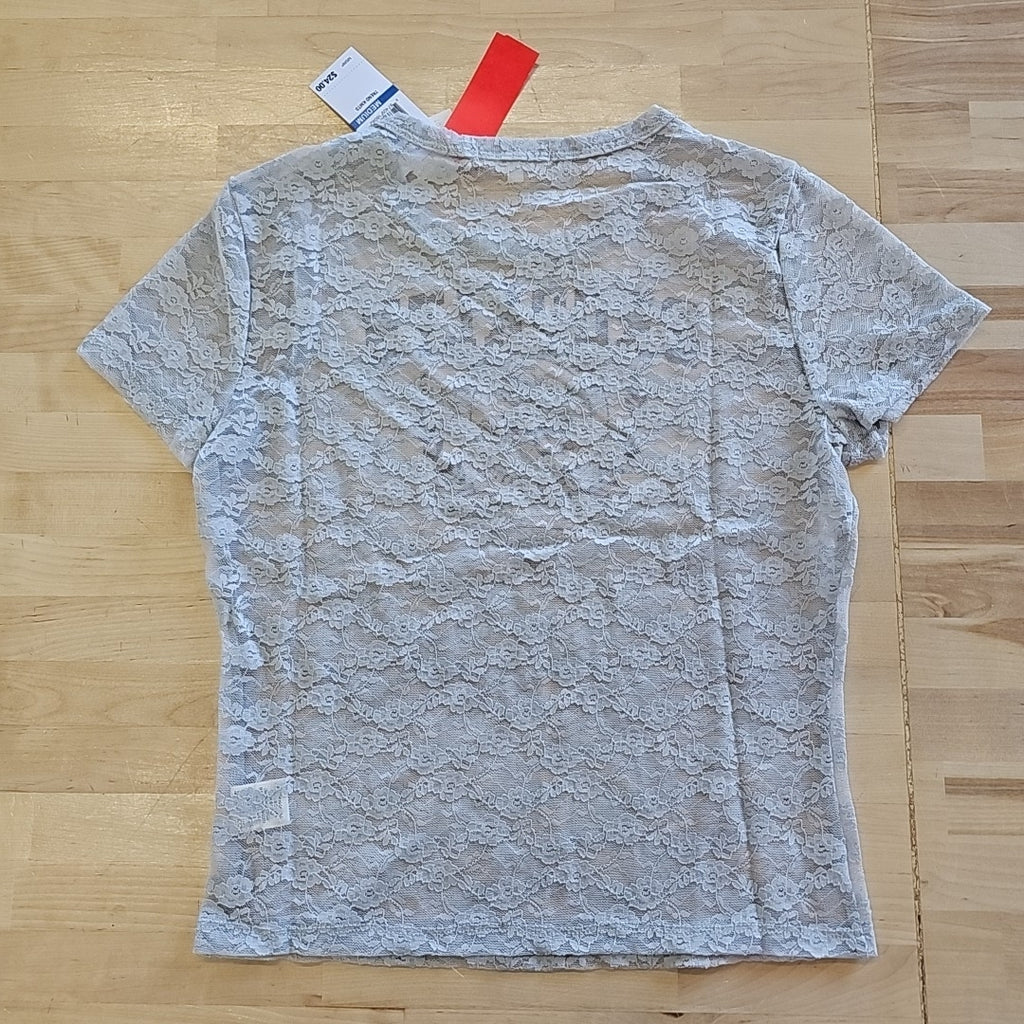 Ultra Flirt Juniors' Graphic Lace Tee - Vapor Blue