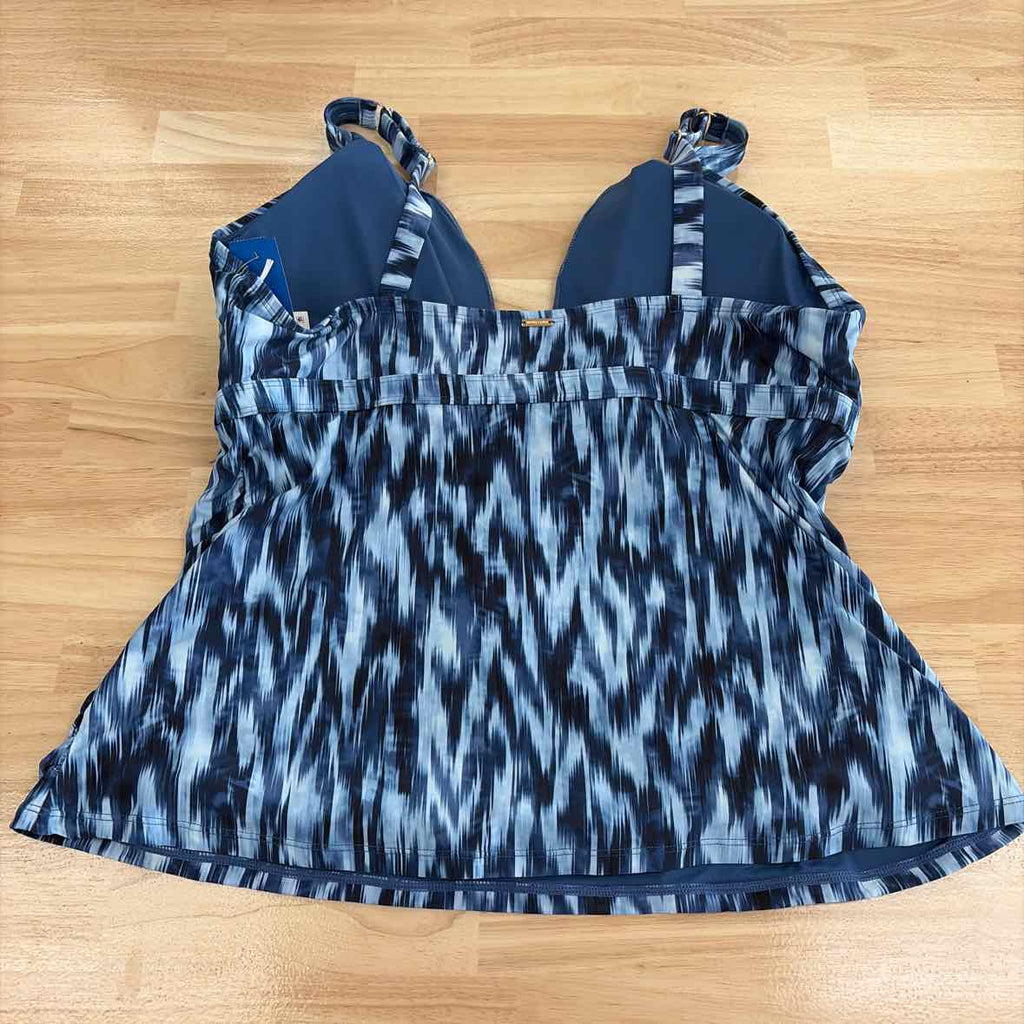 Anne Cole Size 22W Plus Size Printed Ring-Trim Plunge Tankini Top - Blue White