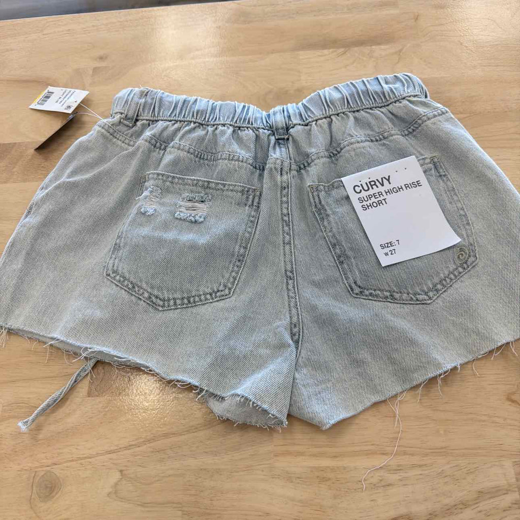 Indigo Rain Women Size 7  Blue New Shorts Distressed Drawstring Denim Shorts