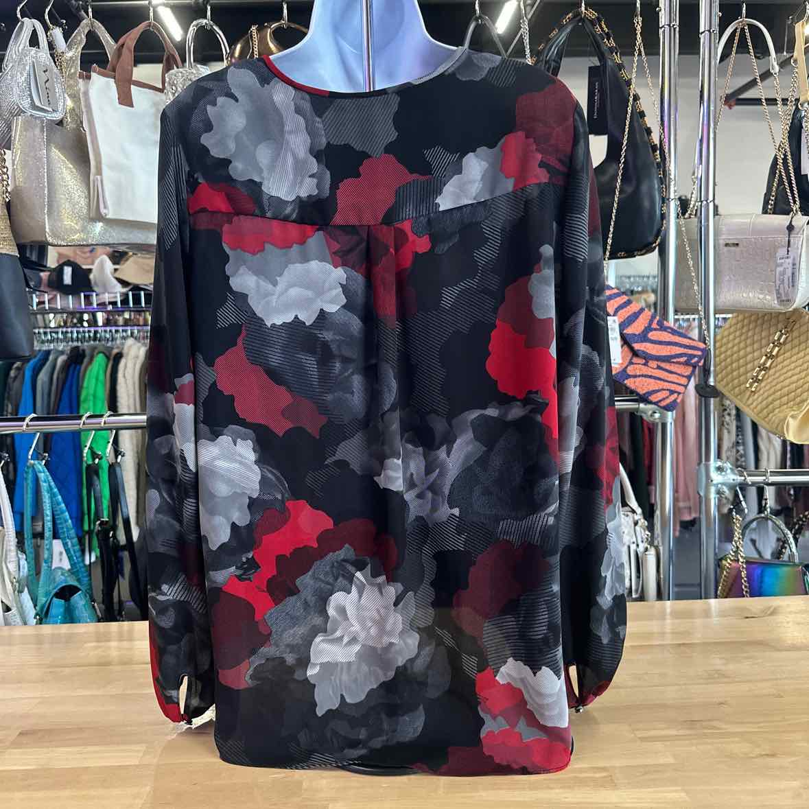 Ellen Tracy Size M Black/Red Blouse