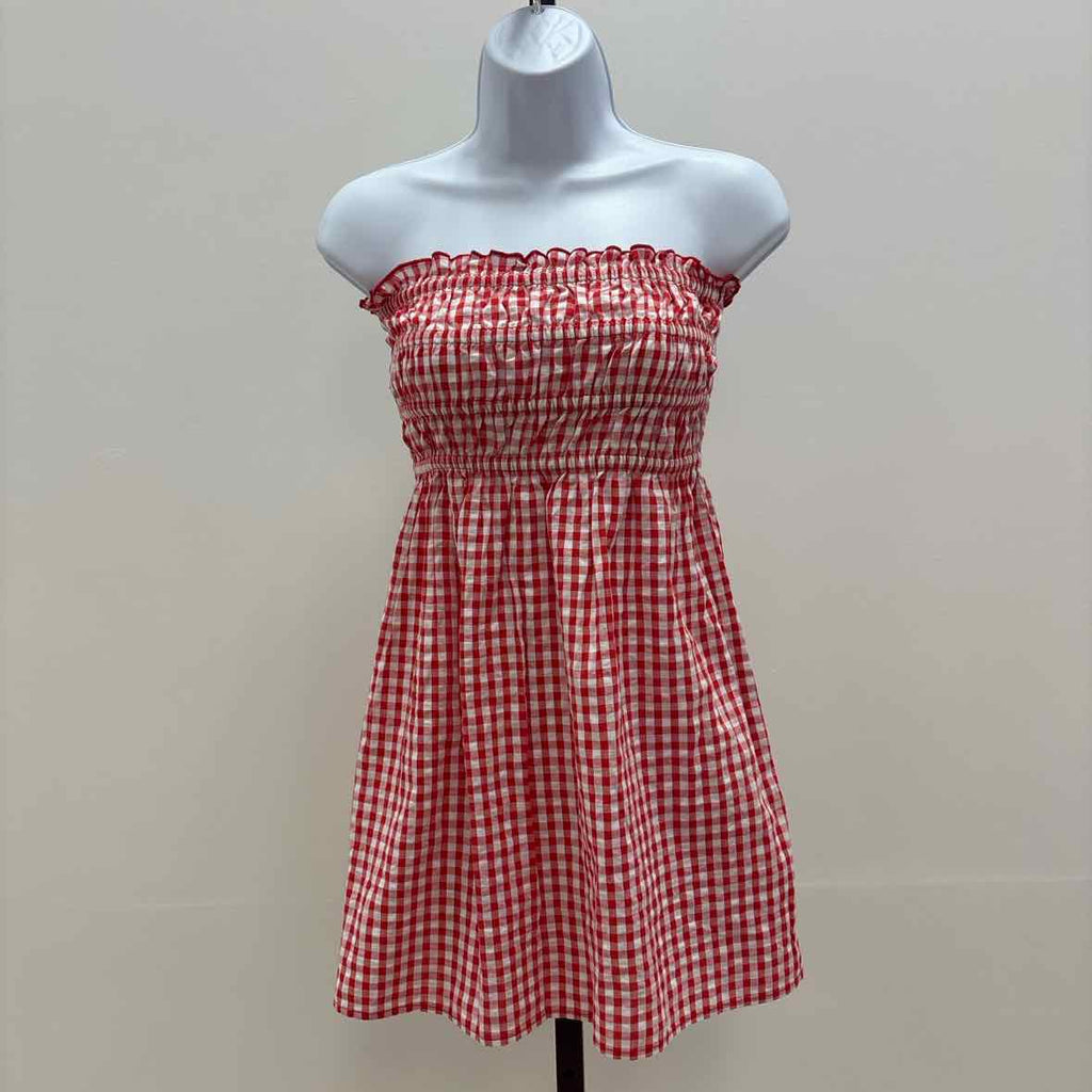 hippie rose Size L Cotton Gingham Strapless Mini Dress - Red