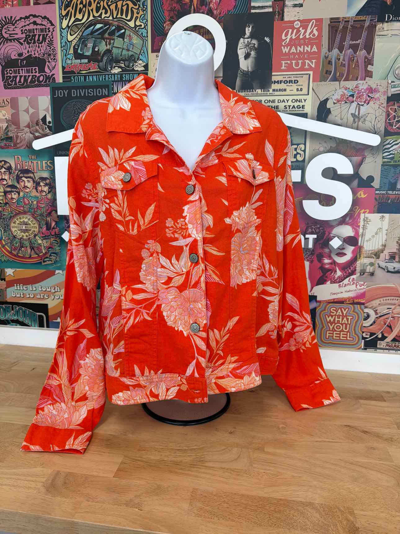 Cynthia Rowley Size L Orange Linen Jacket