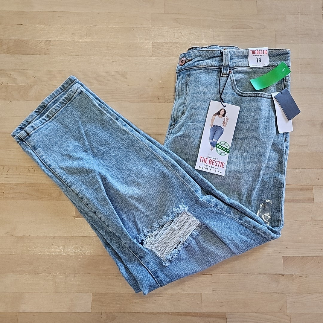 Celebrity Pink Trendy Plus Size Cuffed Girlfriend Jeans - Tide Pool - 18
