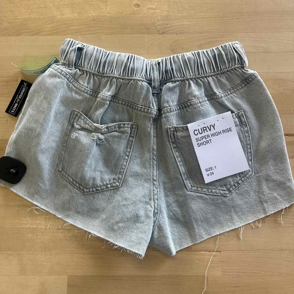 Indigo Rein Juniors' Distressed Drawstring Denim Shorts - Light Wash - 1