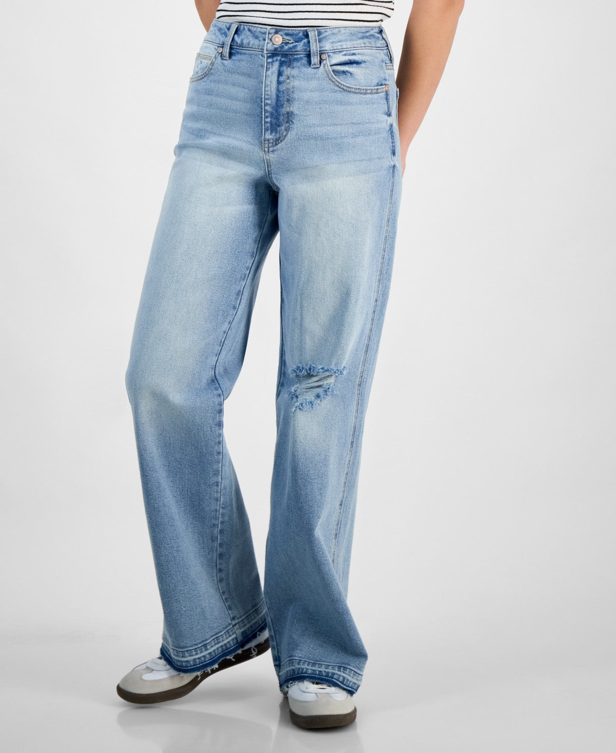 Juniors Celebrity Pink Baggy High Rise Raw Hem Jeans