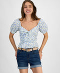 kingston grey SizeXS Printed Sweetheart-Neck Puff-Sleeve Top