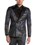 Paisley & Gray Men's Slim-Fit Double-Breasted Tuxedo Jacket - Blue and Gold