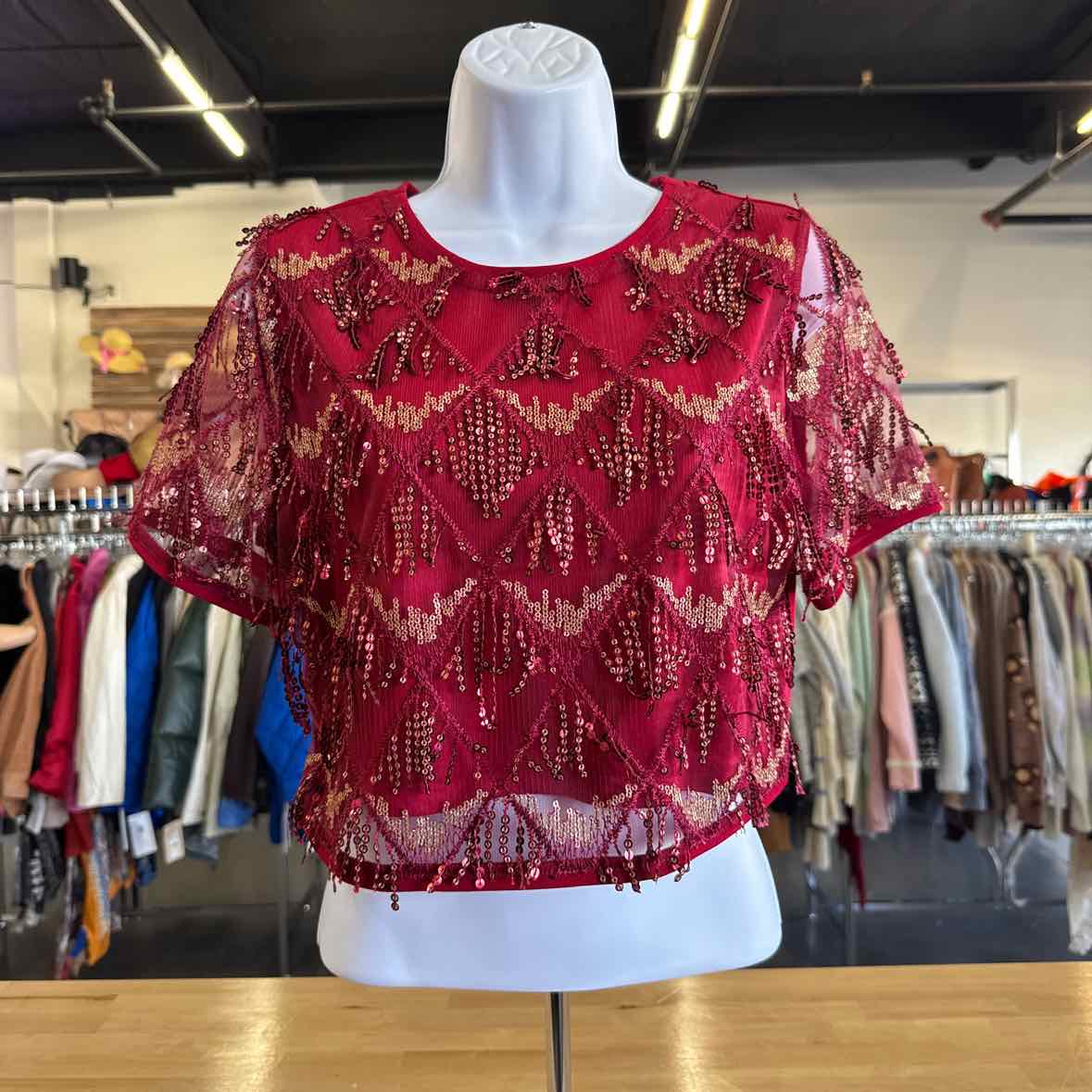 Allegra K Size S Red Crop Top