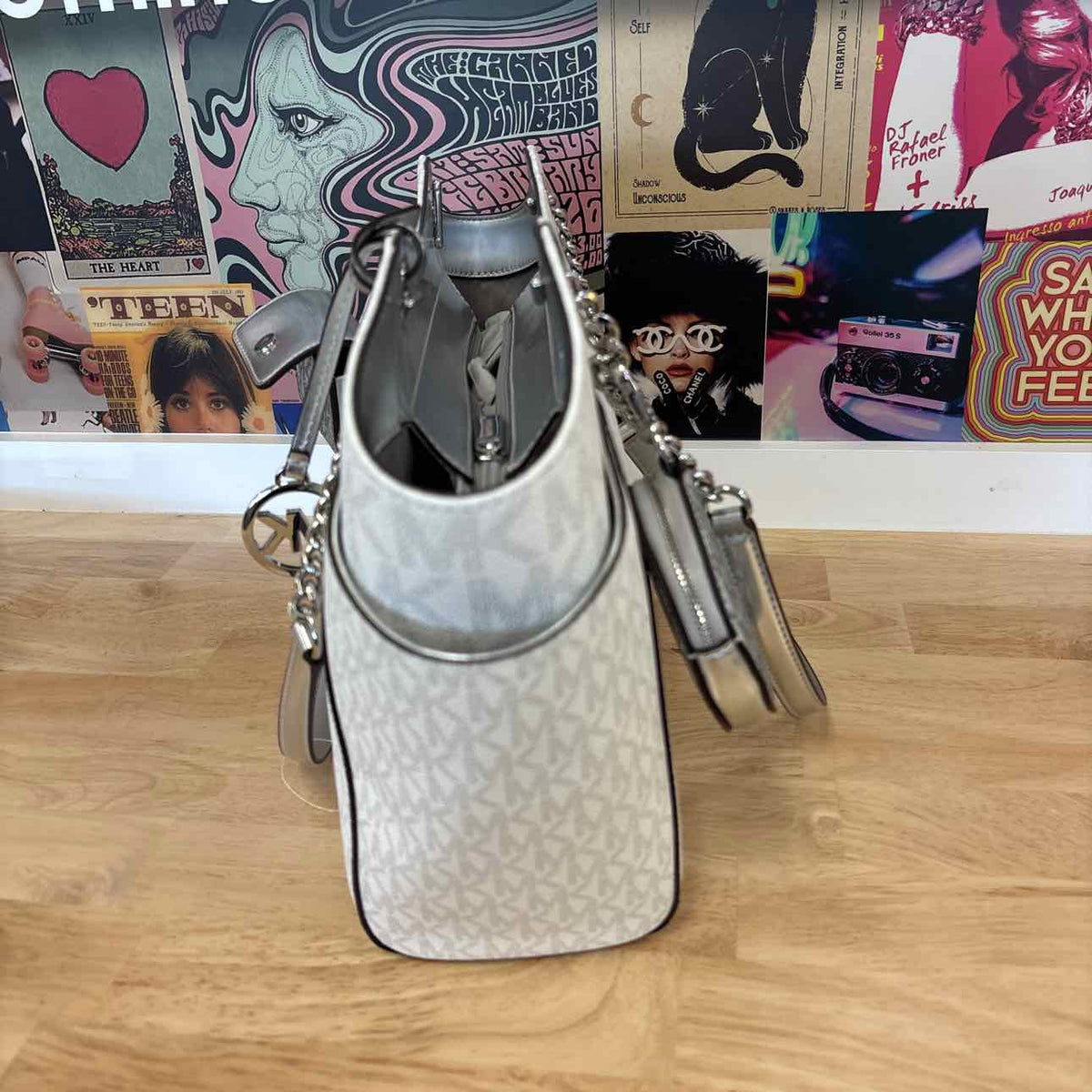 Michael Kors White/Silver Totes