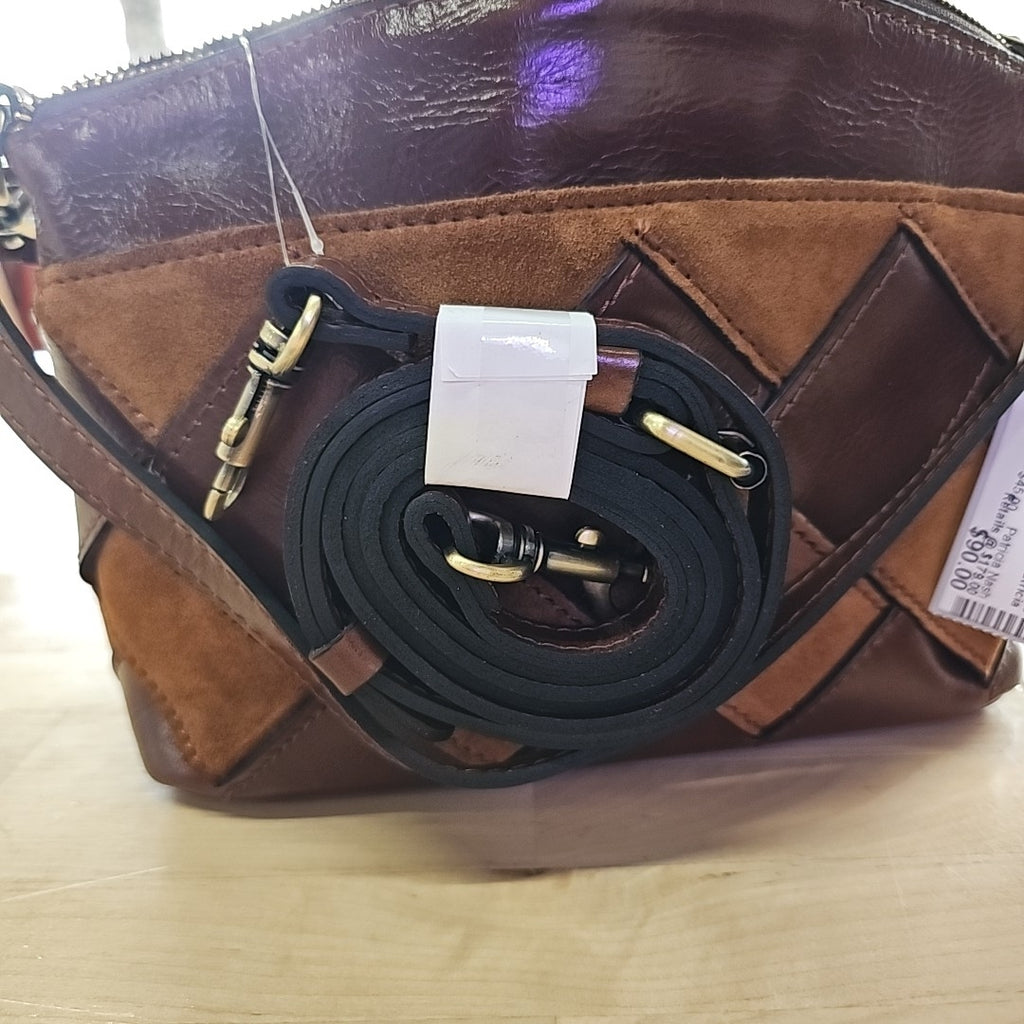 Patricia Nash Arlee Small Leather Weave Cros CognacTaupe