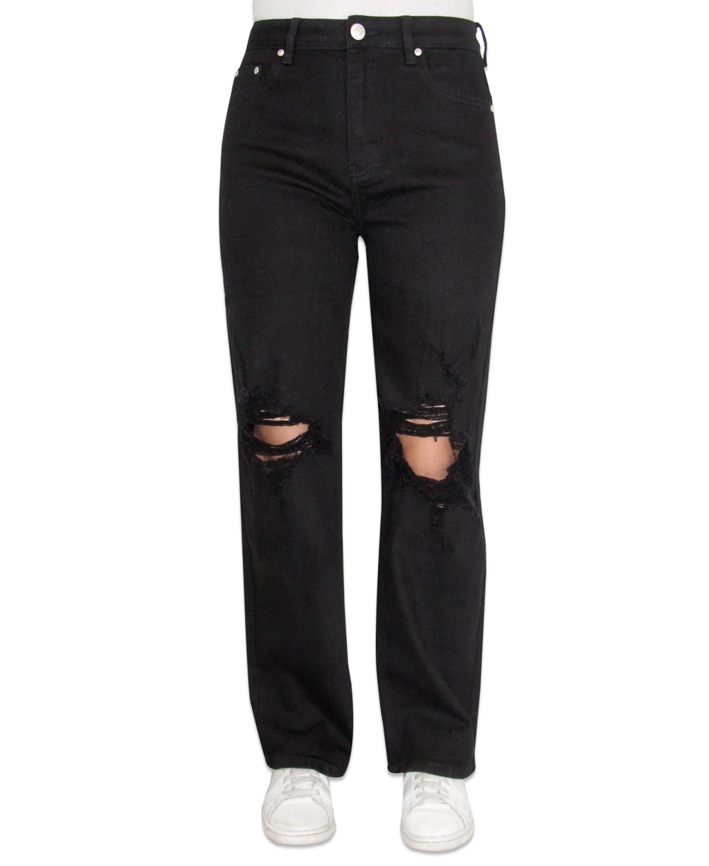 Almost Famous Size 1 90s Fit Ripped High-Rise Wide-Leg Jeans - Black
