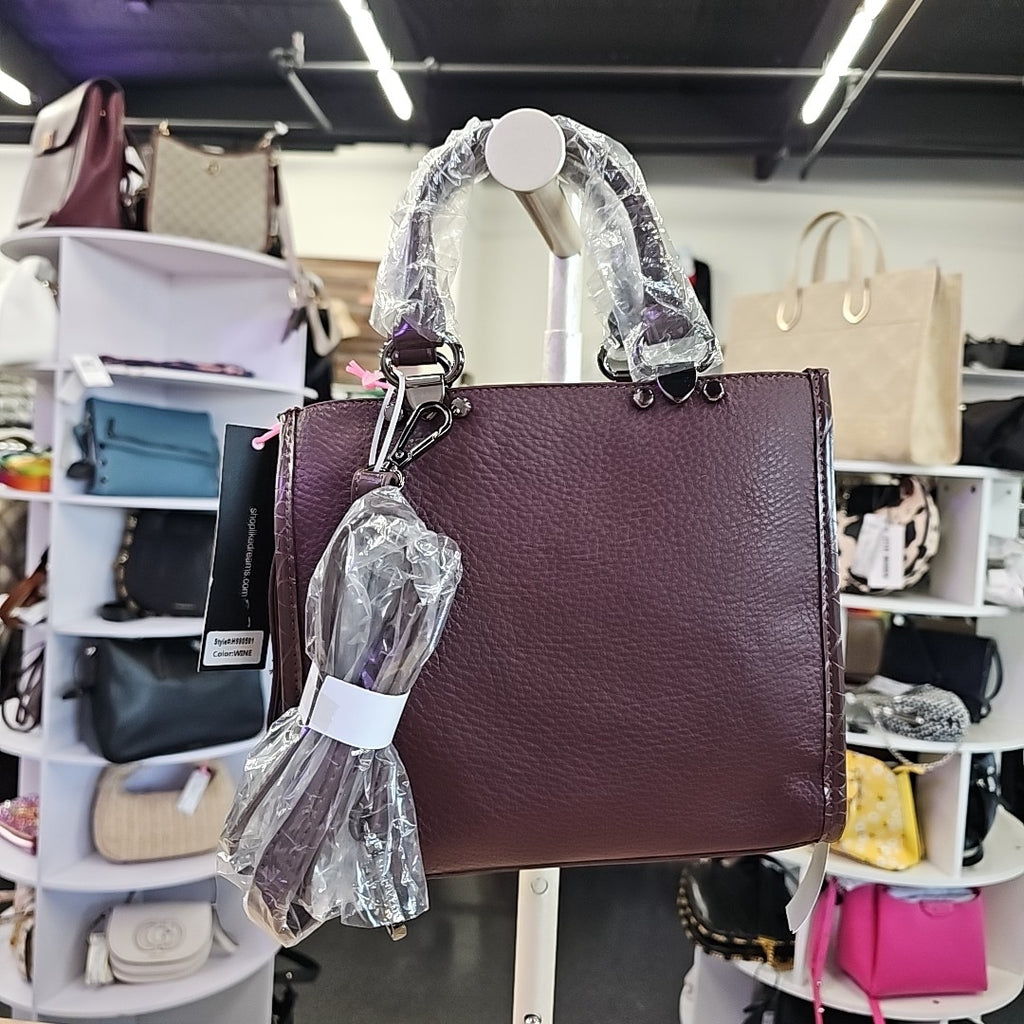 Like Dreams Plum Square Leather New Handbag